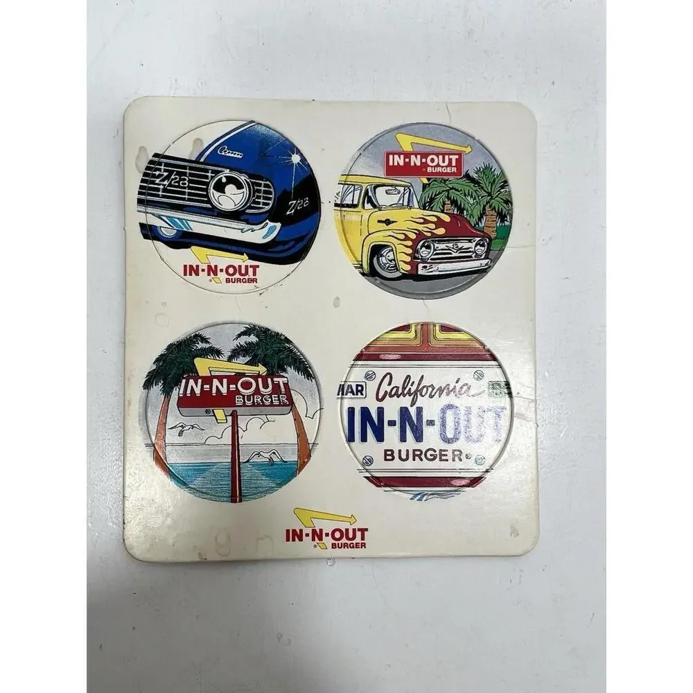 In-N-Out Collectible Milk Pogs Caps Vintage Set Of Four, 1995